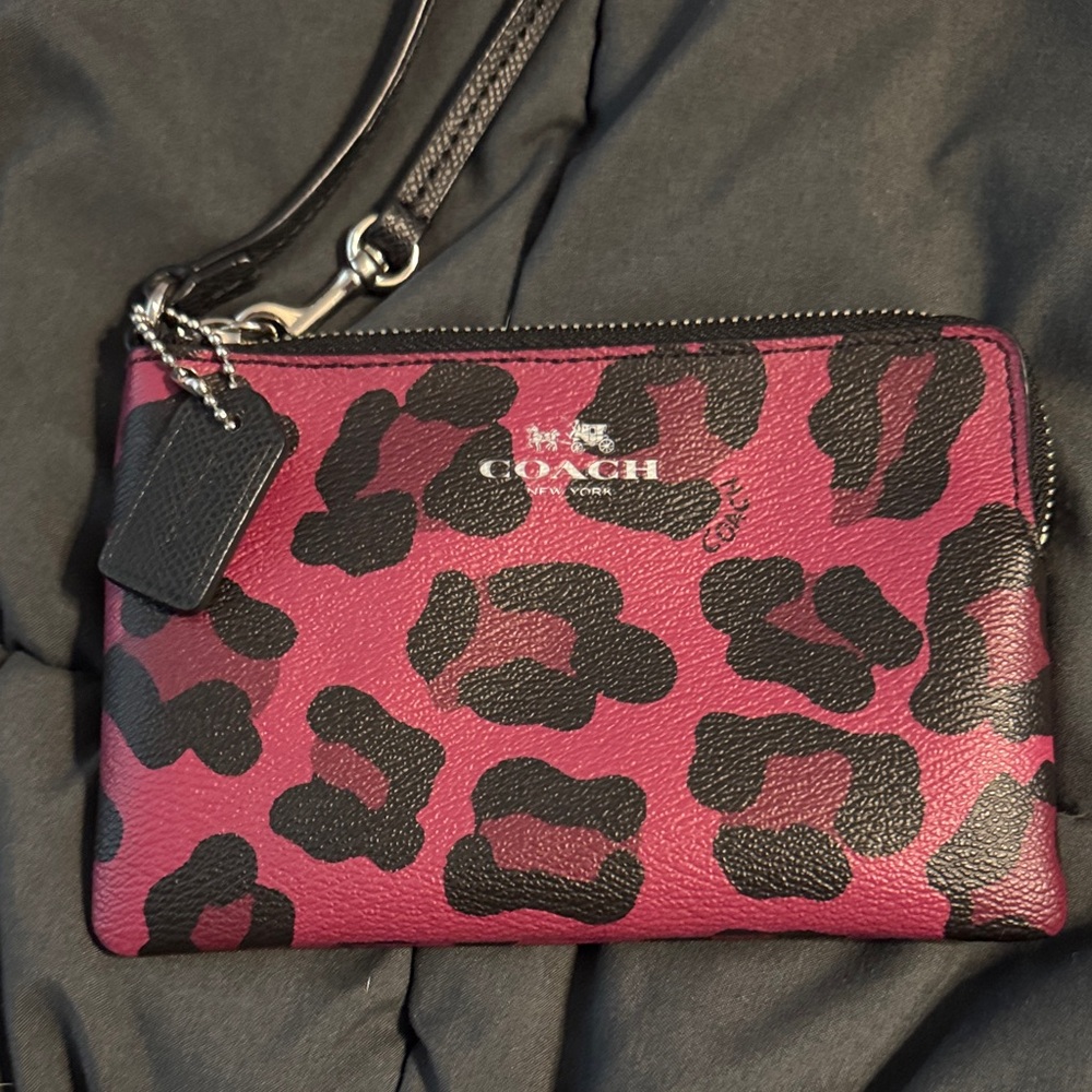 Coach Fuchsia and Black Animal Print Wristlet
